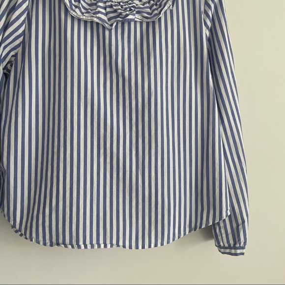 MADEWELL STRIPED RUFFLE FRONT BLOUSE BLUE WHITE - Picture 9 of 13